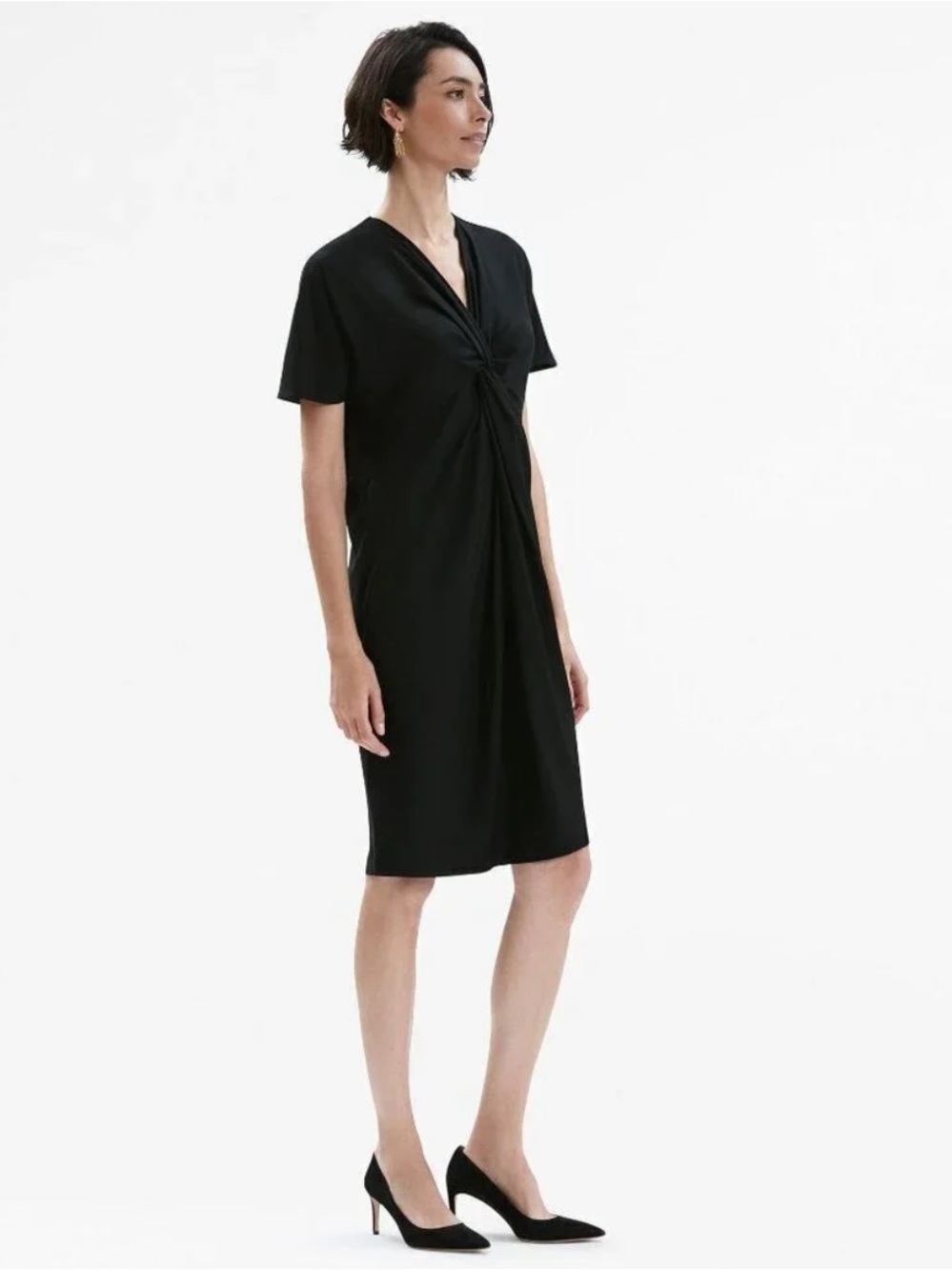 MM Lafleur Tina Black Shadow Stripe Twist-Front Midi Dress Size L